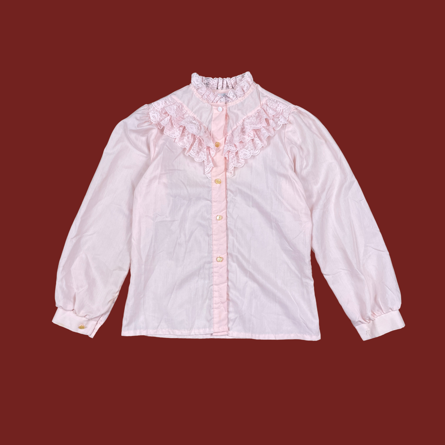 (S) Baby Pink Lace Ruffle Blouse