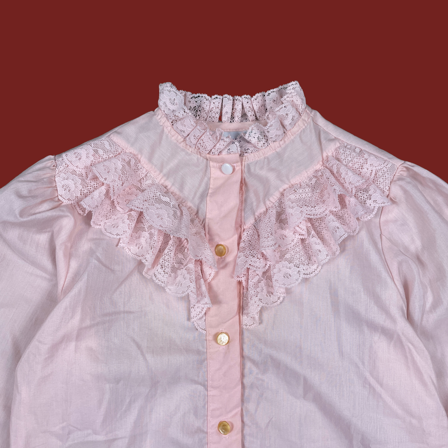 (S) Baby Pink Lace Ruffle Blouse