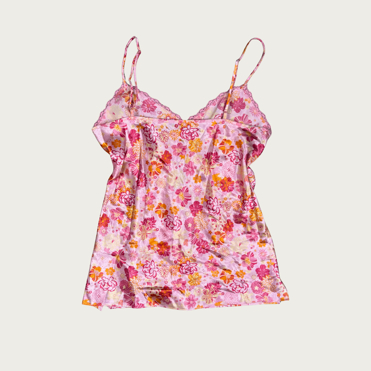 (S) Y2K Pink Floral Satin Cami