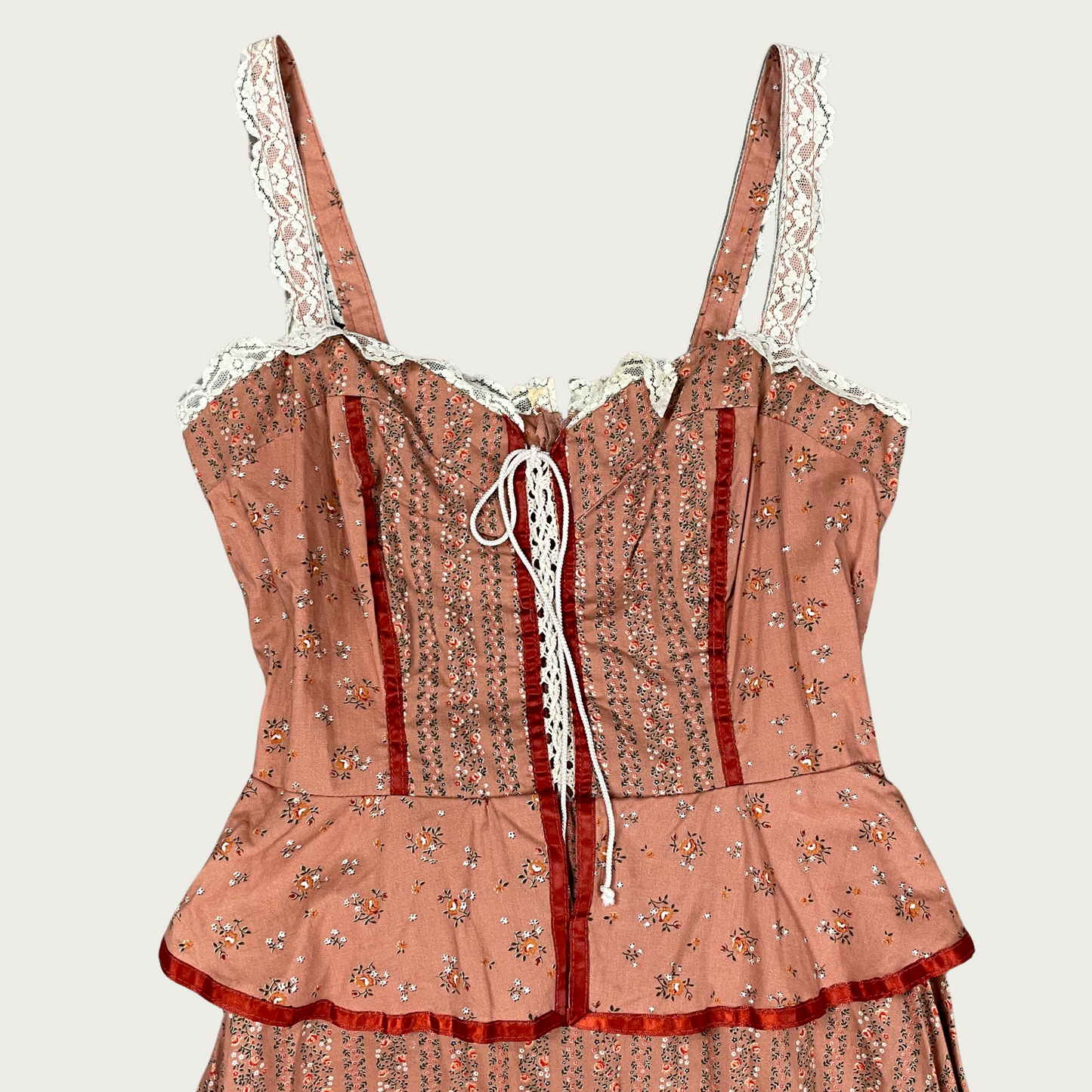 (S) 70s Gunne Sax Peach Peplum Maxi Dress