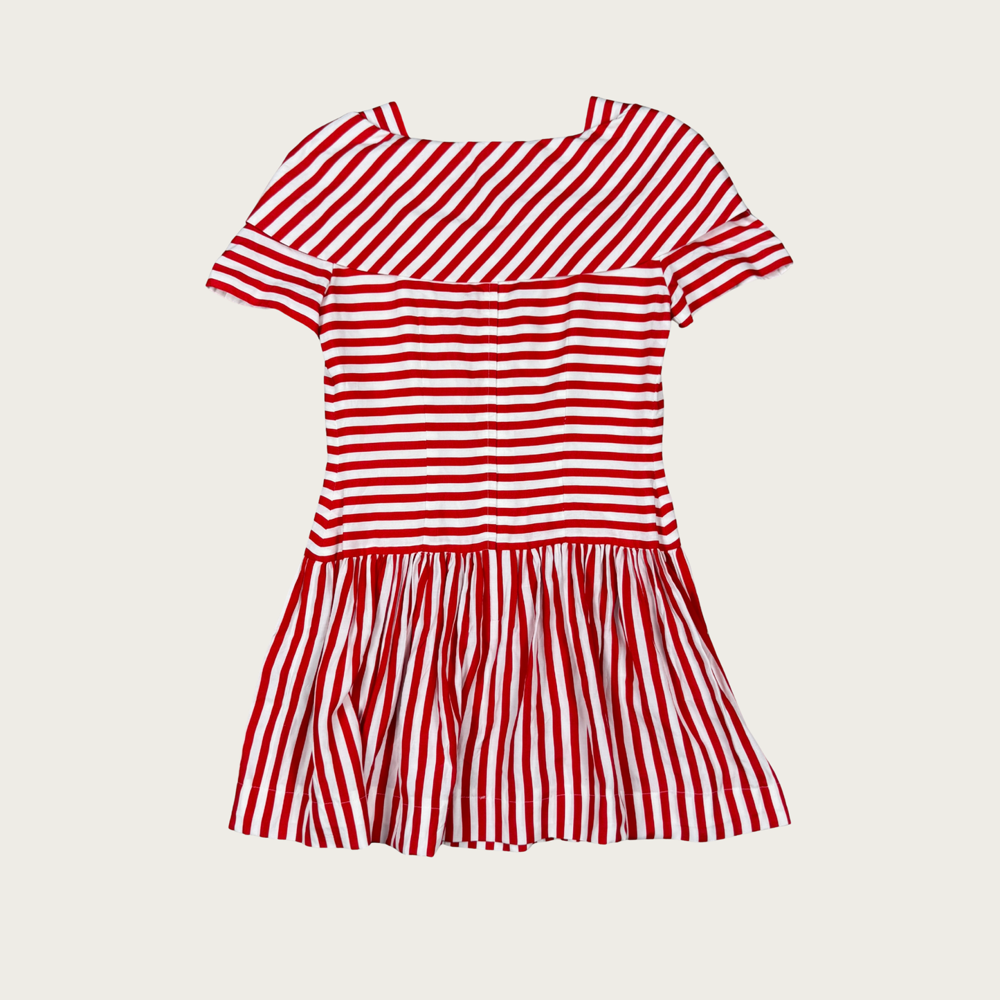 (M) Custom Reworked 80s/90s Red/White Striped Drop Waist Mini Dress