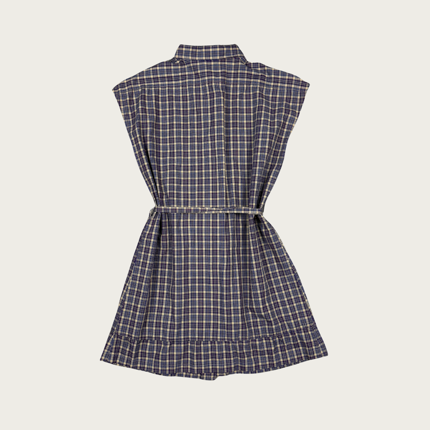 (S/M) Custom Reworked Vintage Tan/Navy Plaid Mini Dress