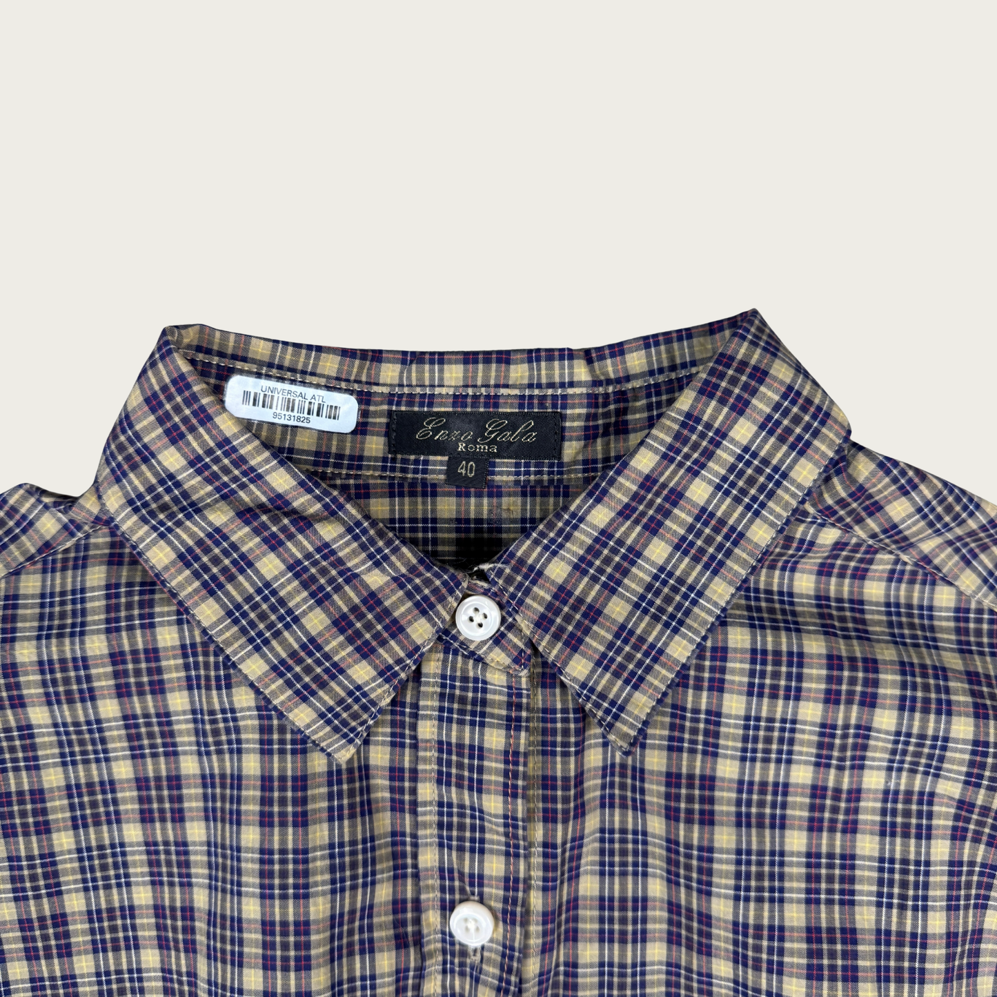 (S/M) Custom Reworked Vintage Tan/Navy Plaid Mini Dress
