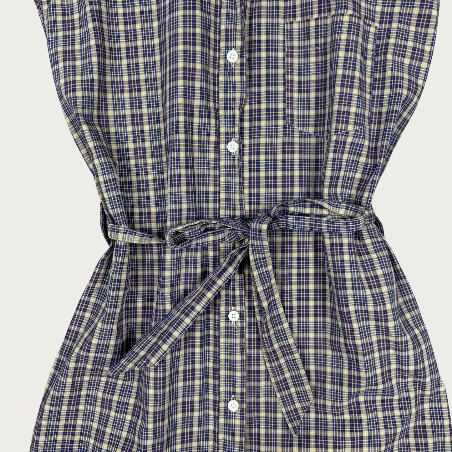 (S/M) Custom Reworked Vintage Tan/Navy Plaid Mini Dress