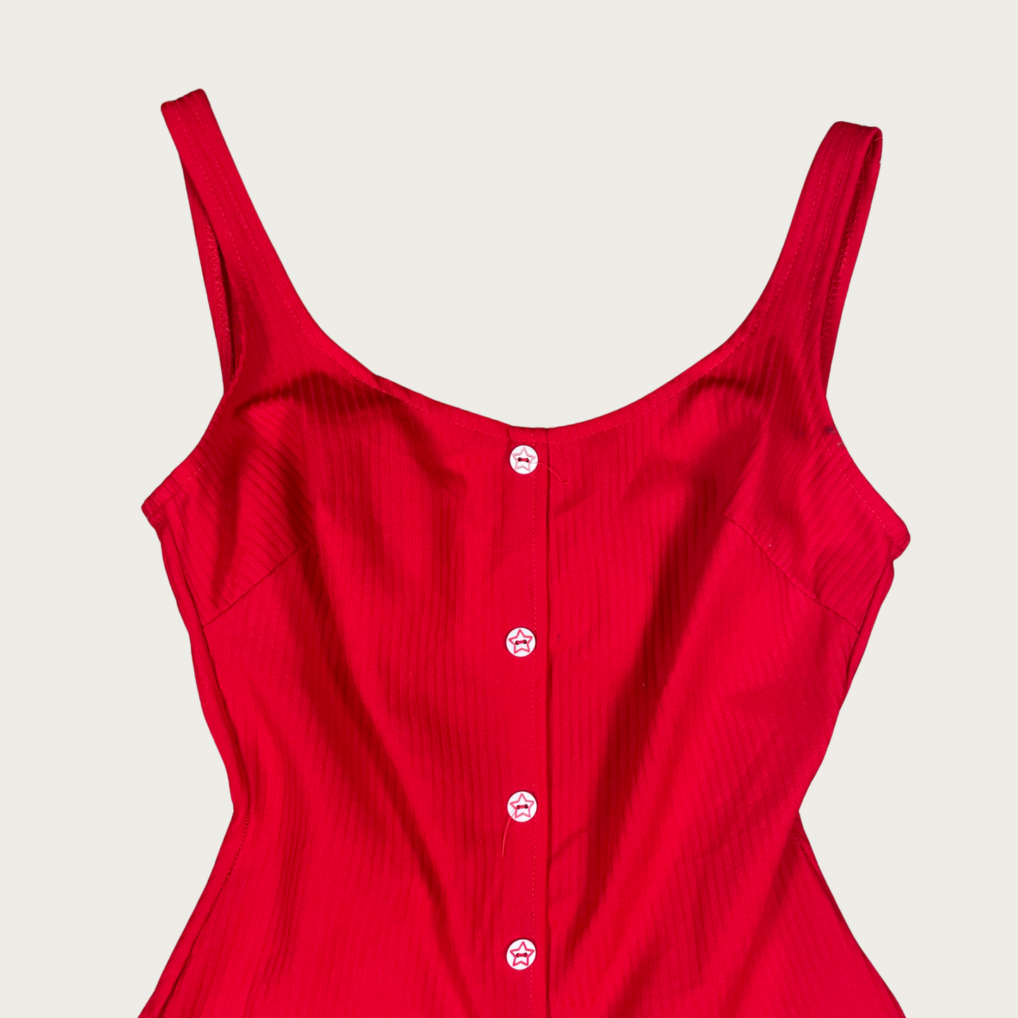 (M) Vintage One Piece Red and Navy Polka Dot Swimsuit