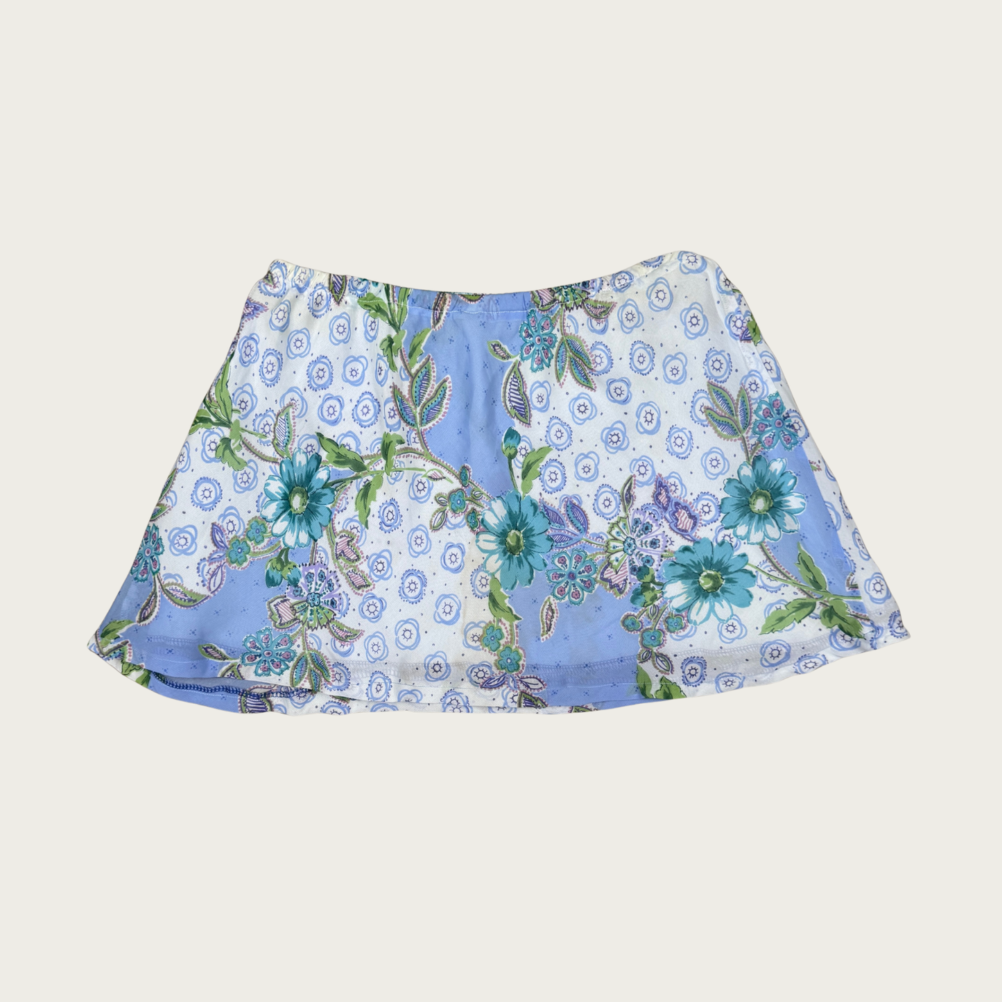 (S/M) Custom Reworked Vintage Blue Floral Print Mini Skirt