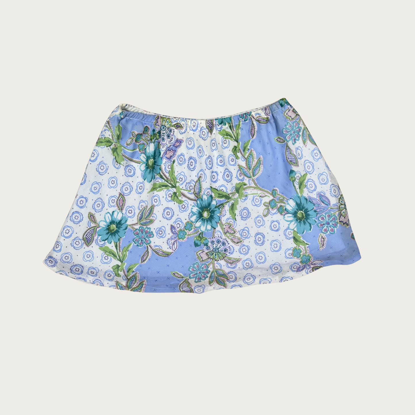 (S/M) Custom Reworked Vintage Blue Floral Print Mini Skirt