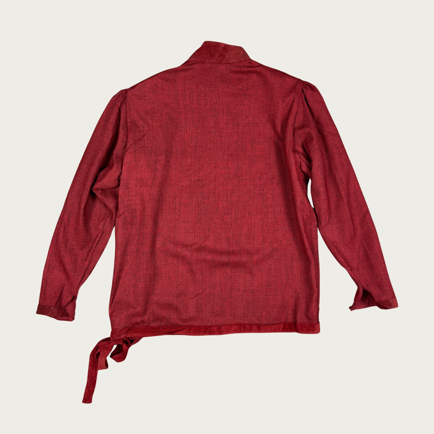 (L) 80s Red Asymmetrical Button Up Blouse
