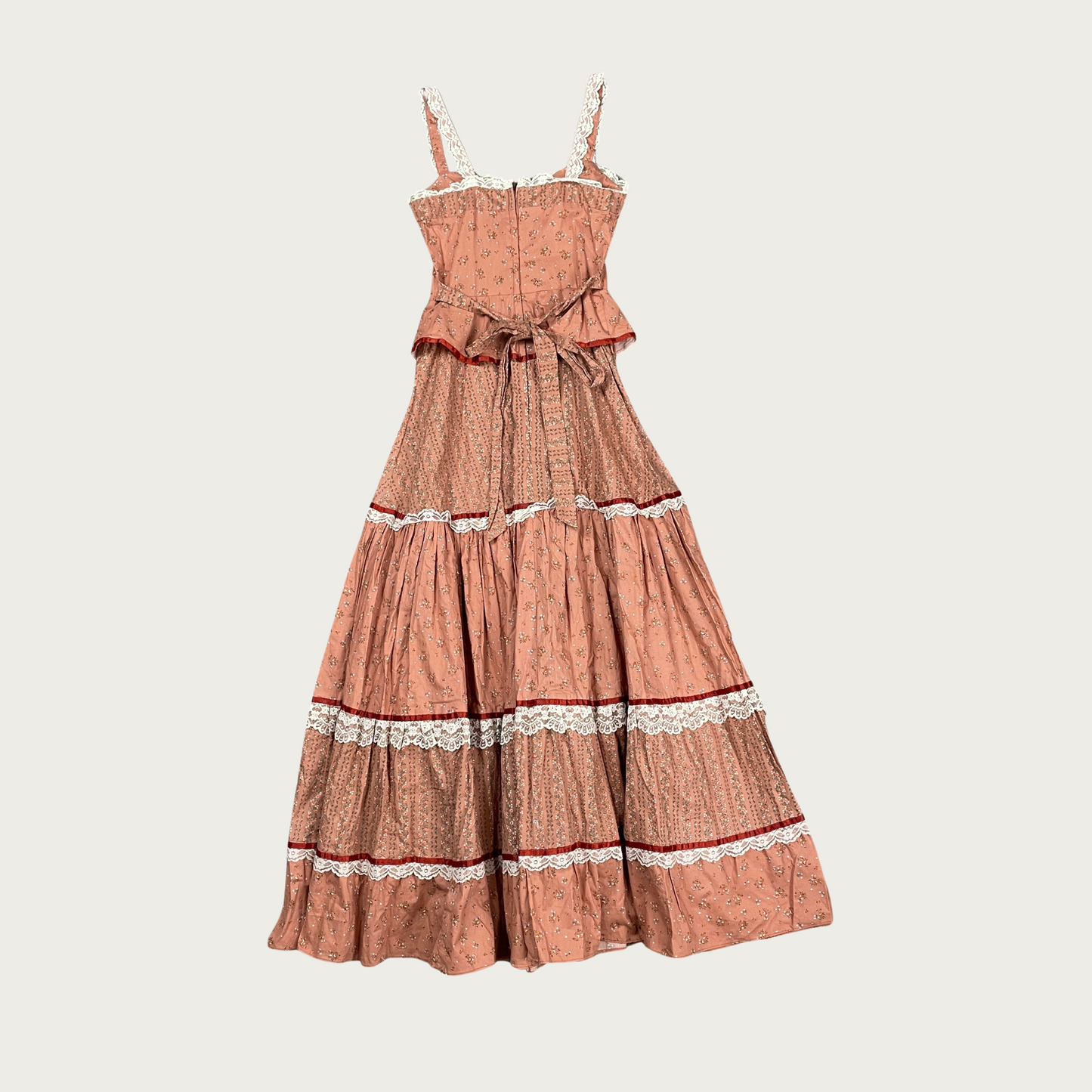(S) 70s Gunne Sax Peach Peplum Maxi Dress