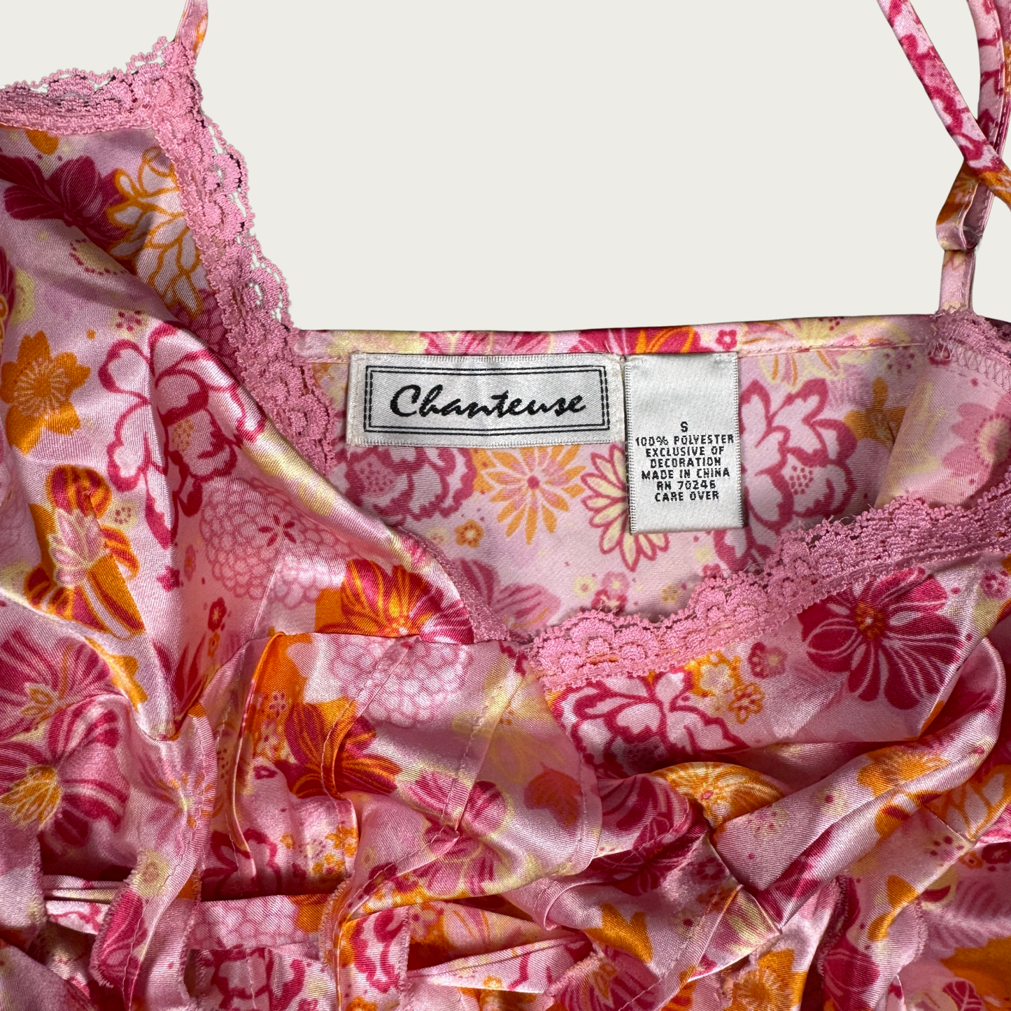 (S) Y2K Pink Floral Satin Cami