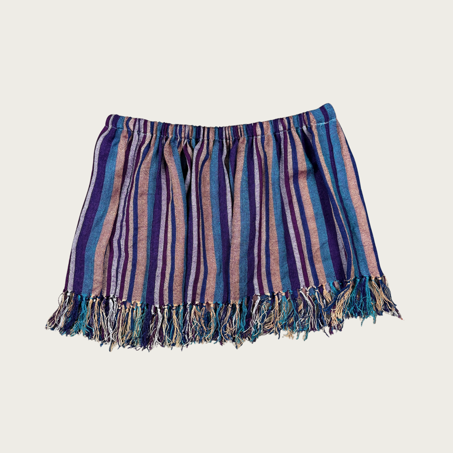 (L) Custom Reworked Vintage Striped Fringe Mini Skirt