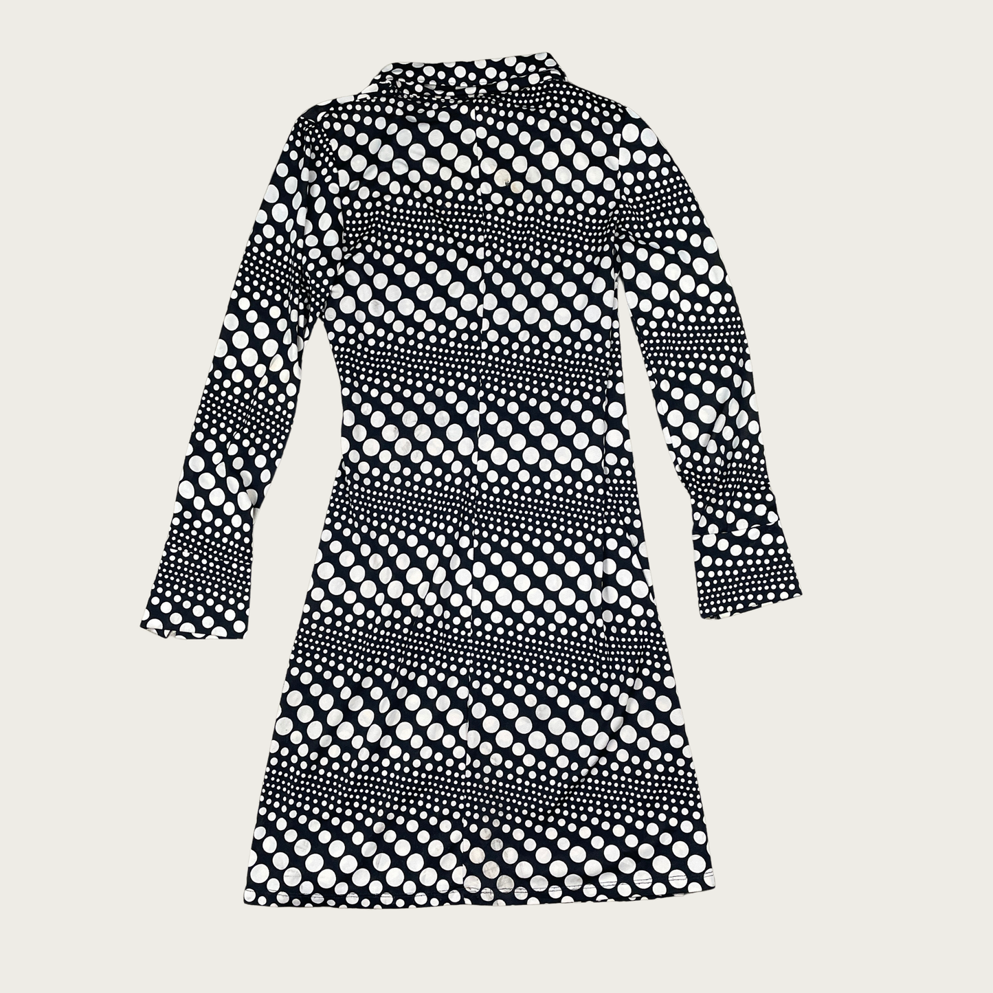 (M) Black and White Polka Dot Surplice Wrap Collared Midi Dress