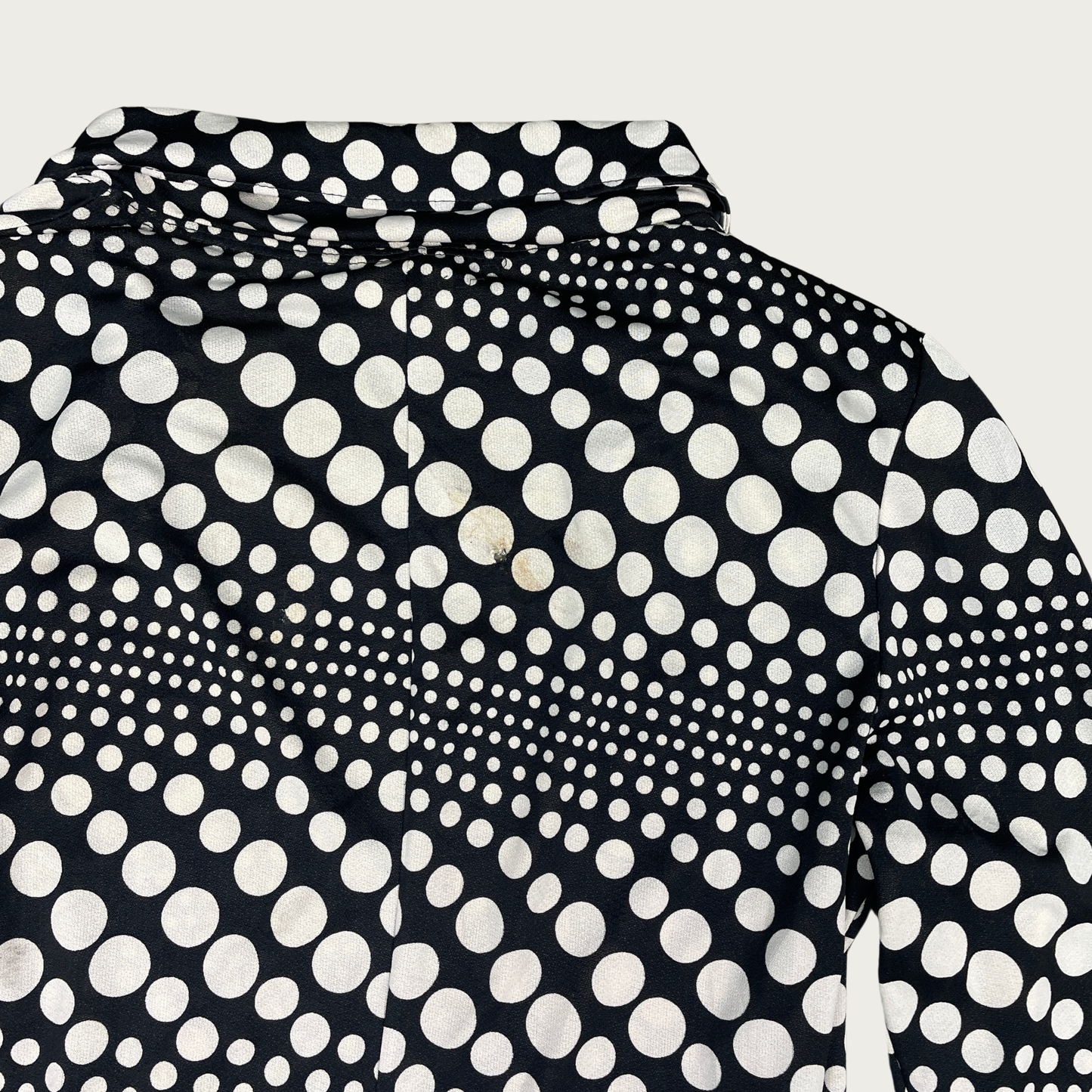 (M) Black and White Polka Dot Surplice Wrap Collared Midi Dress