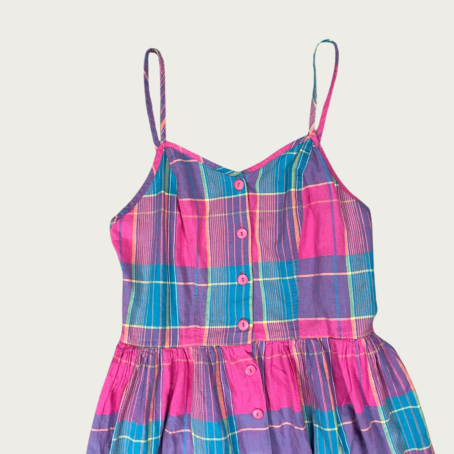 (M) Vintage Multicolor Plaid Button Front Midi Dress