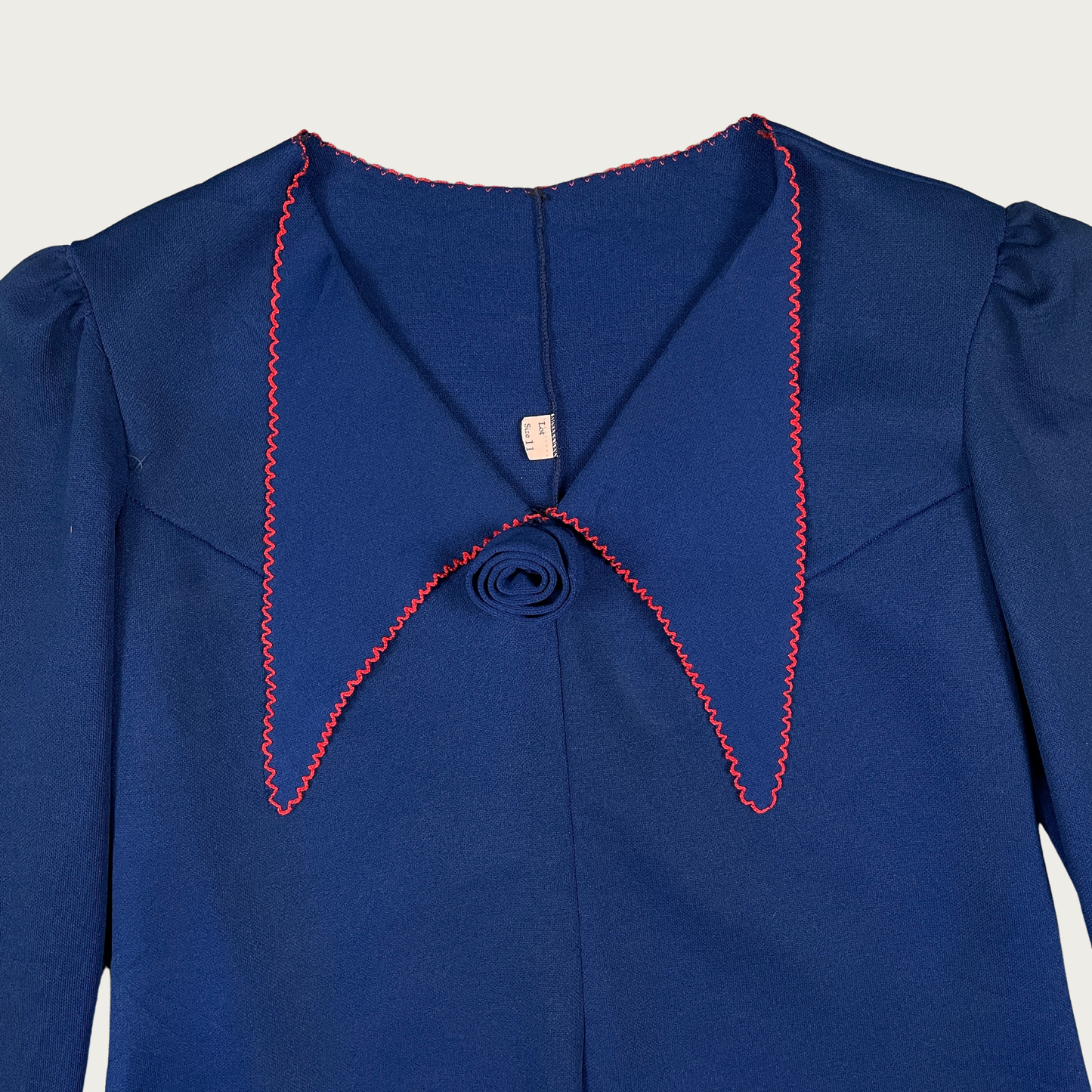 (M) 60s/70s Navy Blue Oversized Collar Contrast Stitch Top