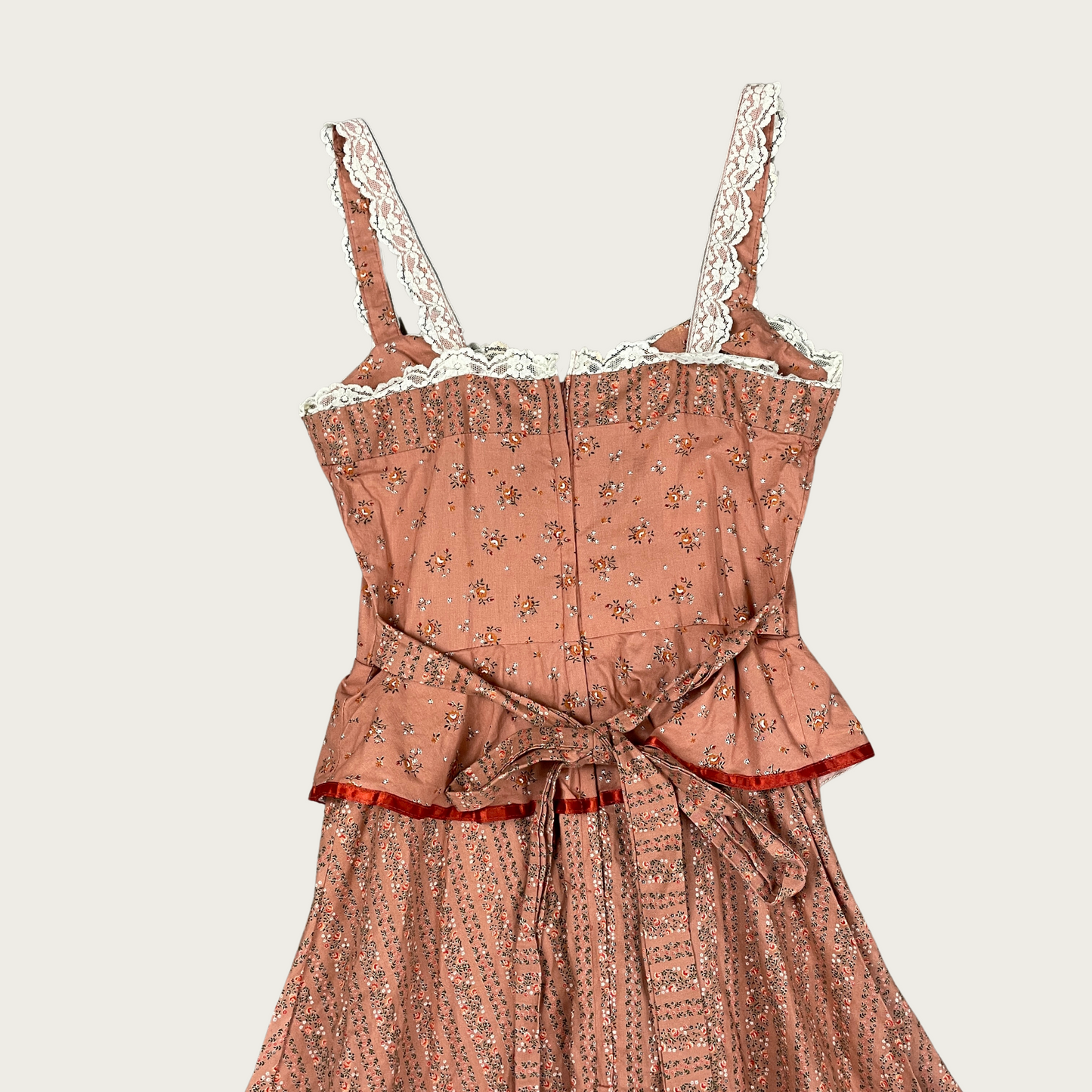 (S) 70s Gunne Sax Peach Peplum Maxi Dress