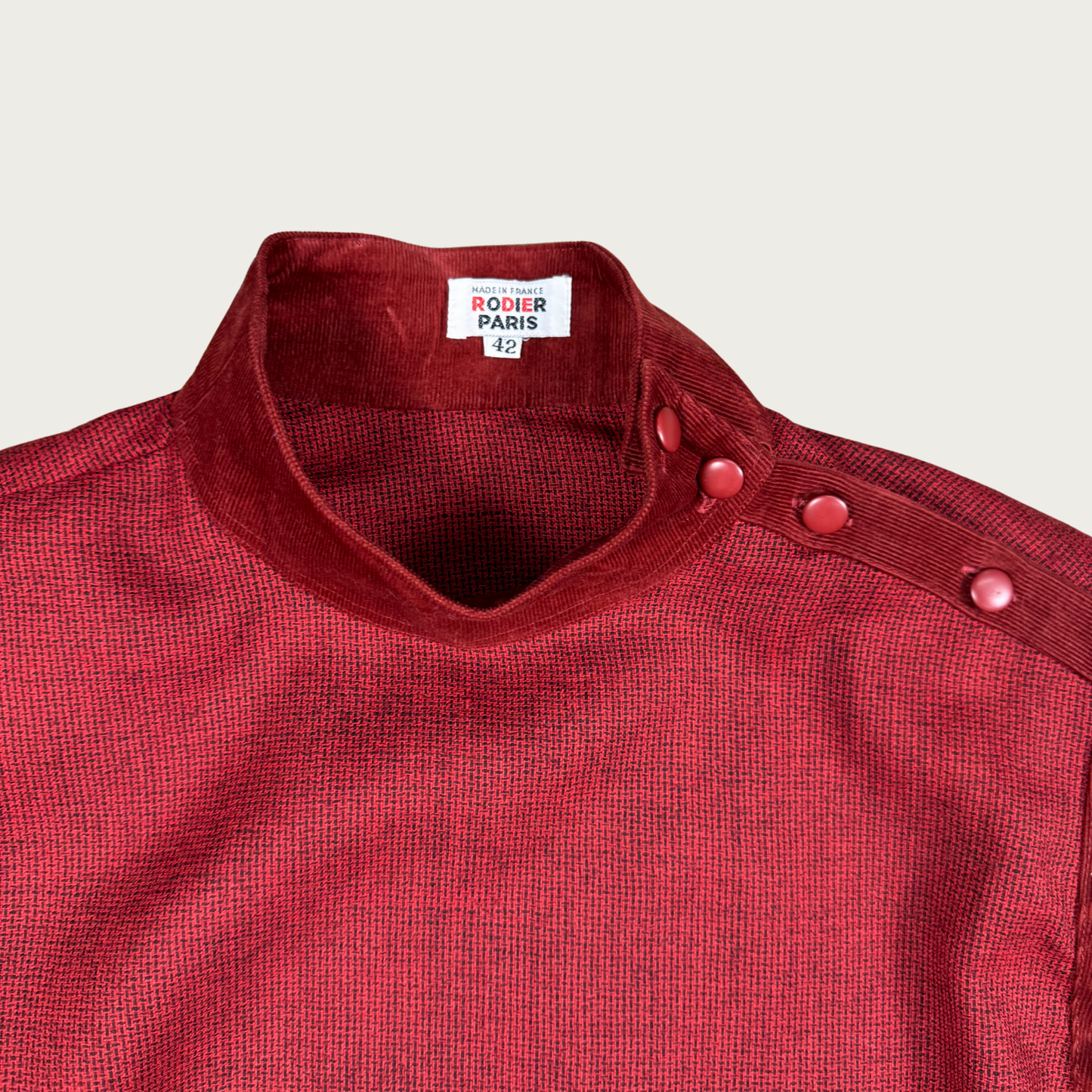 (L) 80s Red Asymmetrical Button Up Blouse