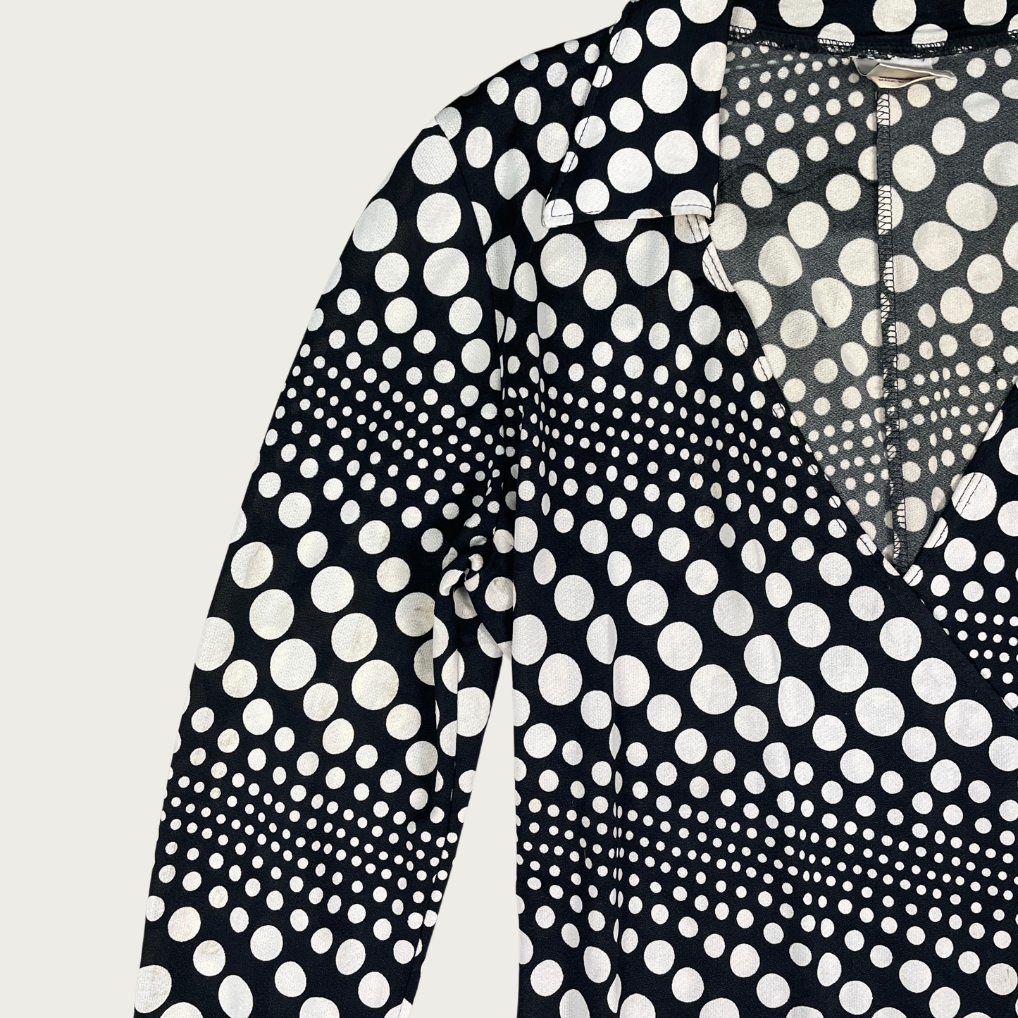 (M) Black and White Polka Dot Surplice Wrap Collared Midi Dress