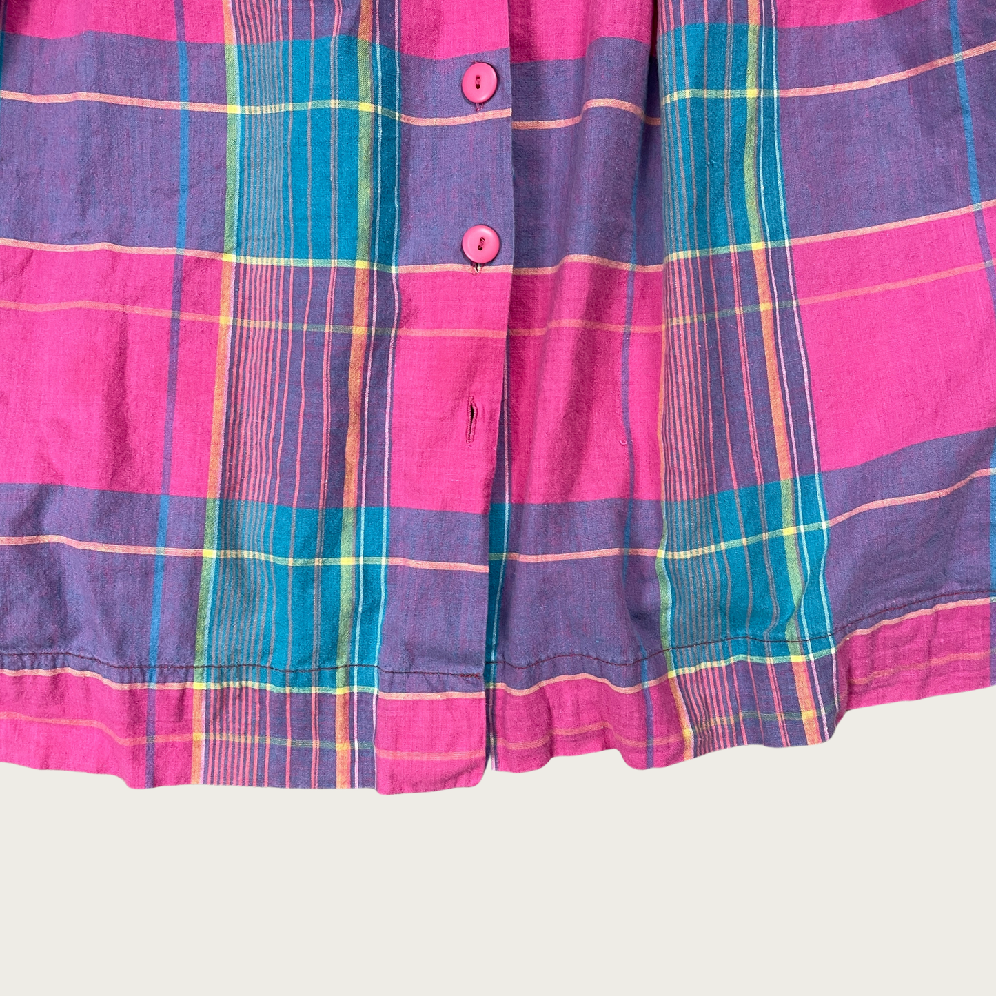 (M) Vintage Multicolor Plaid Button Front Midi Dress
