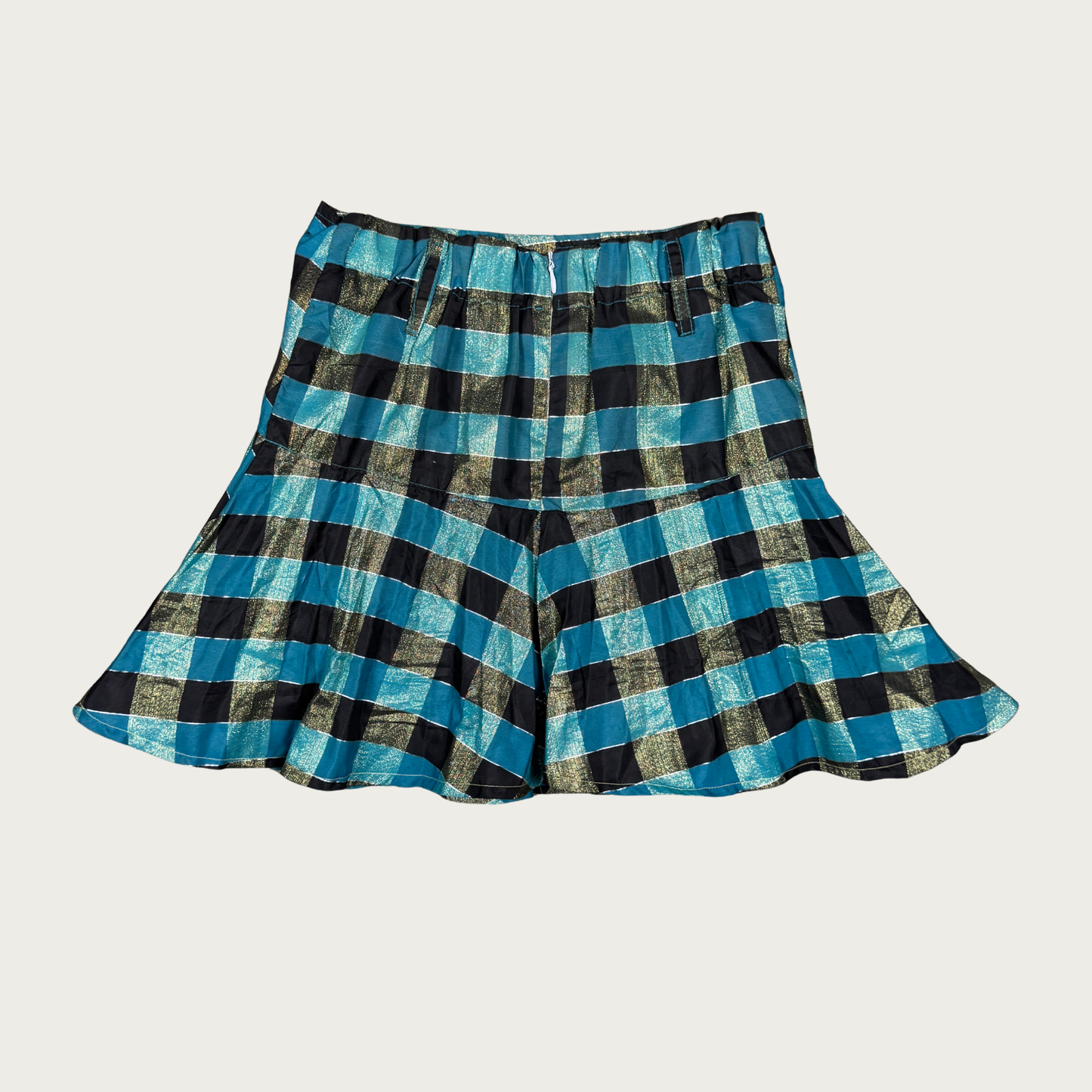 (XXS/XS) Custom Reworked Vintage Teal Plaid Mini Skirt