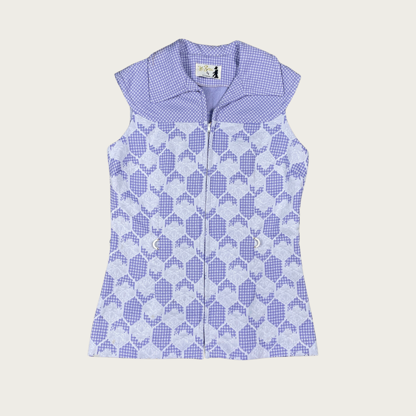 (M) 60s/70s Purple Gingham Patterned Mini Dress
