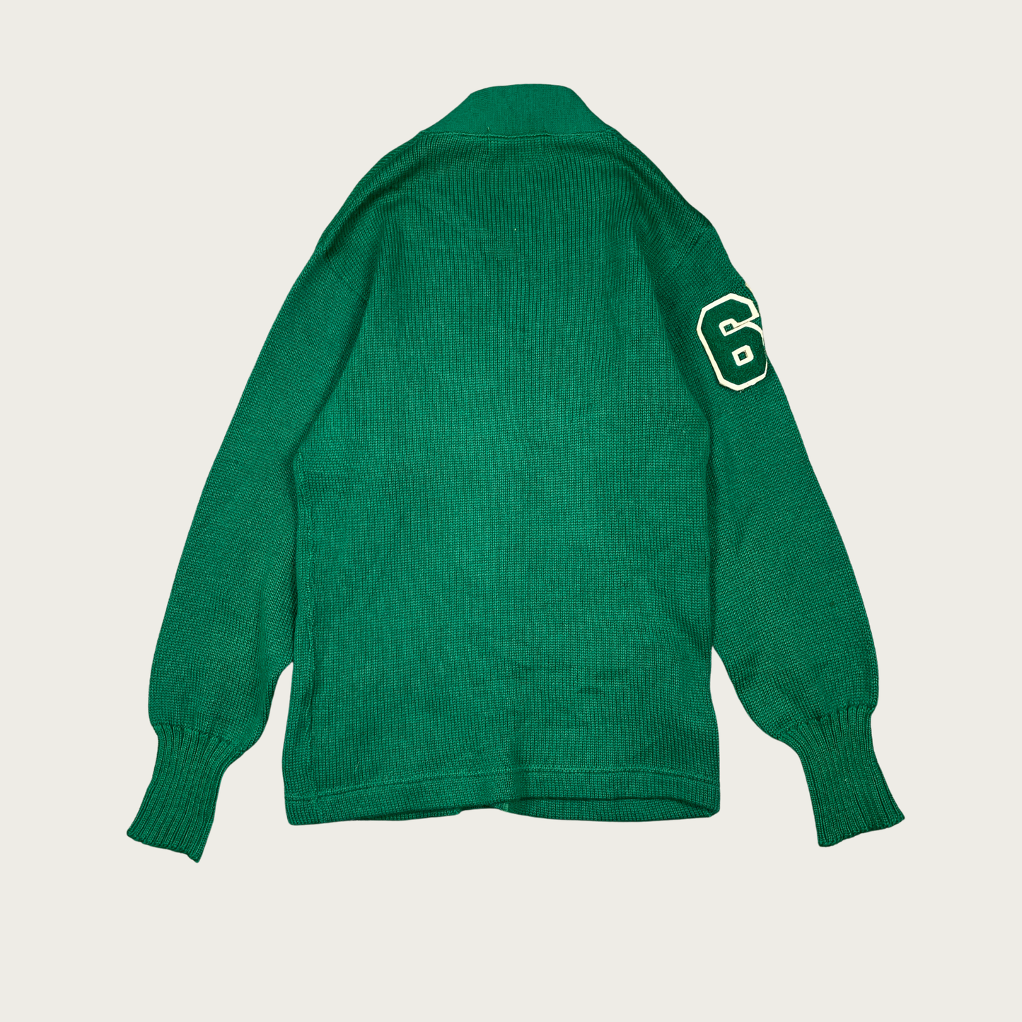 (S) 60s Green Wool Varsity Letterman Cardigan