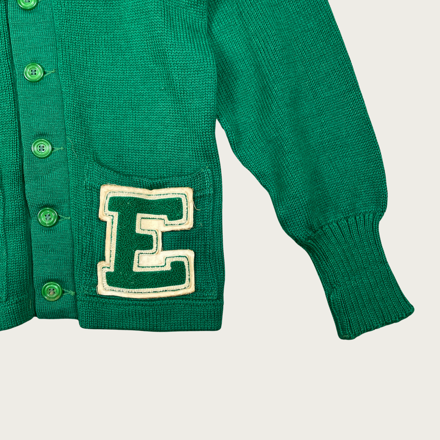(S) 60s Green Wool Varsity Letterman Cardigan