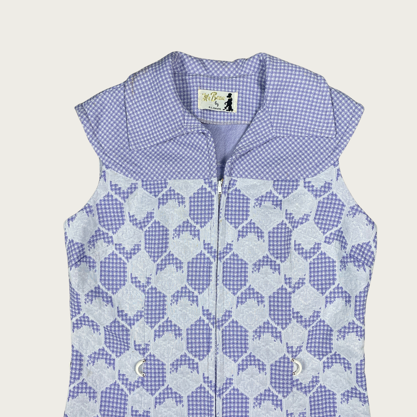 (M) 60s/70s Purple Gingham Patterned Mini Dress