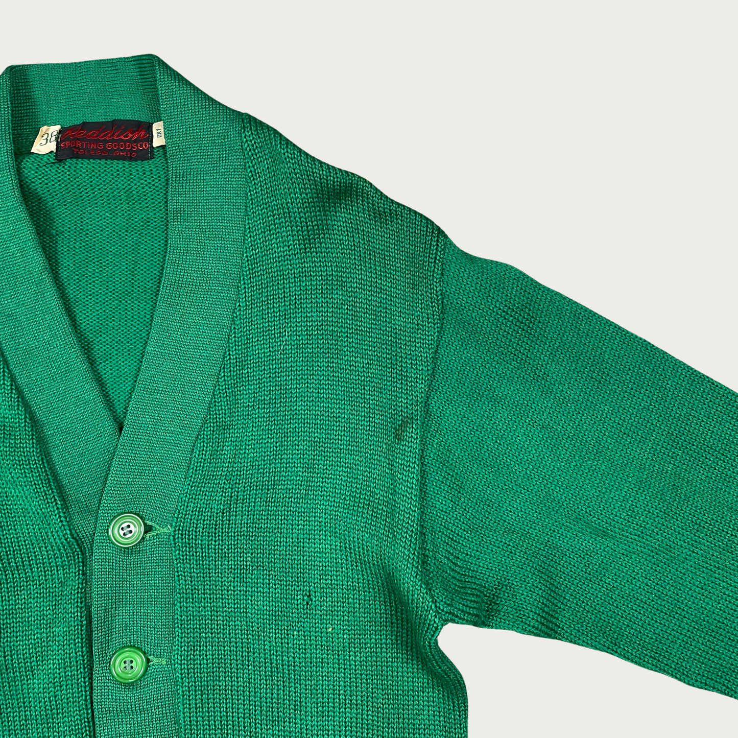 (S) 60s Green Wool Varsity Letterman Cardigan