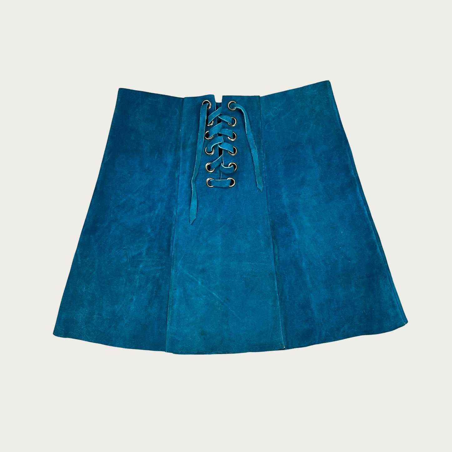 (29") Teal Lace Up Suede Skirt