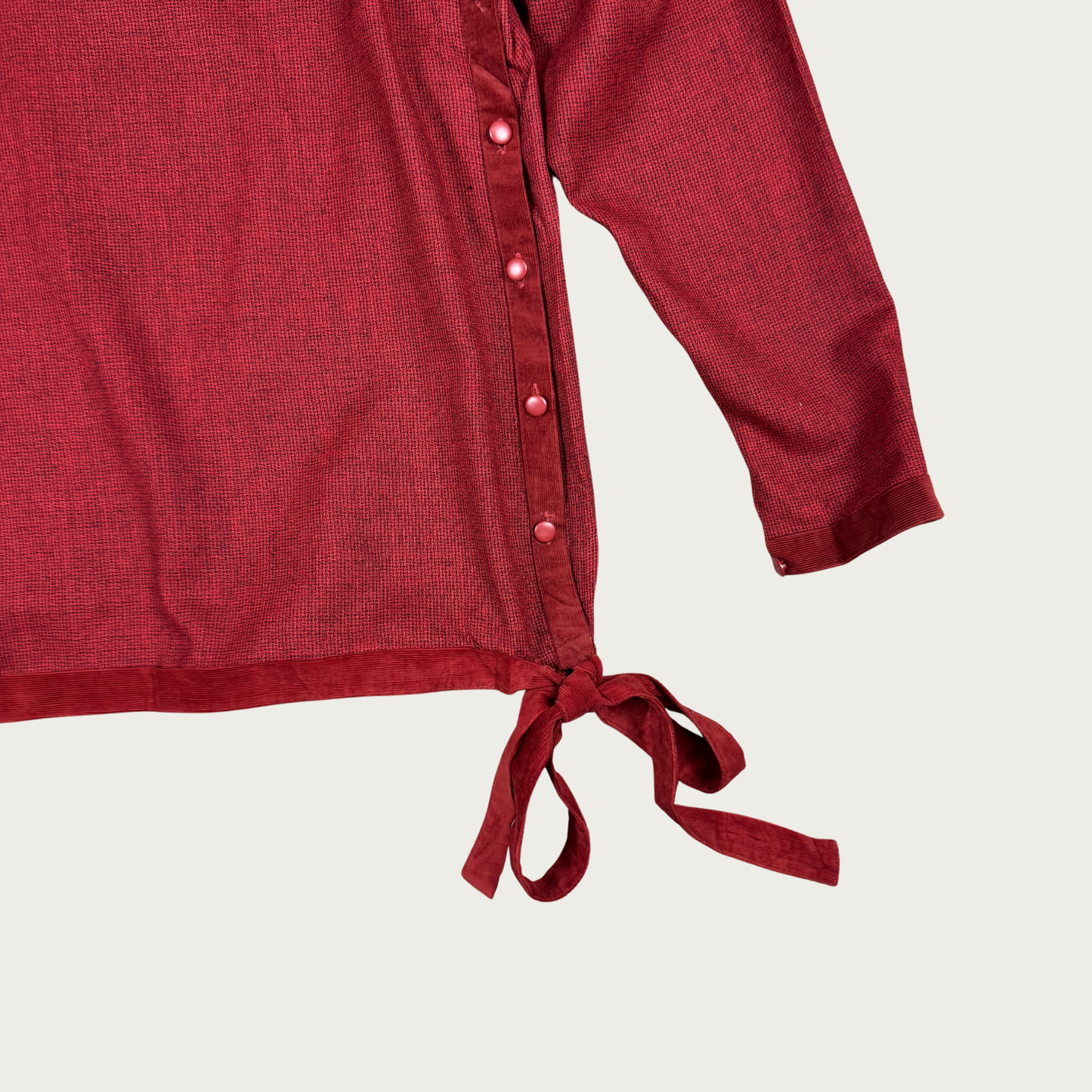 (L) 80s Red Asymmetrical Button Up Blouse