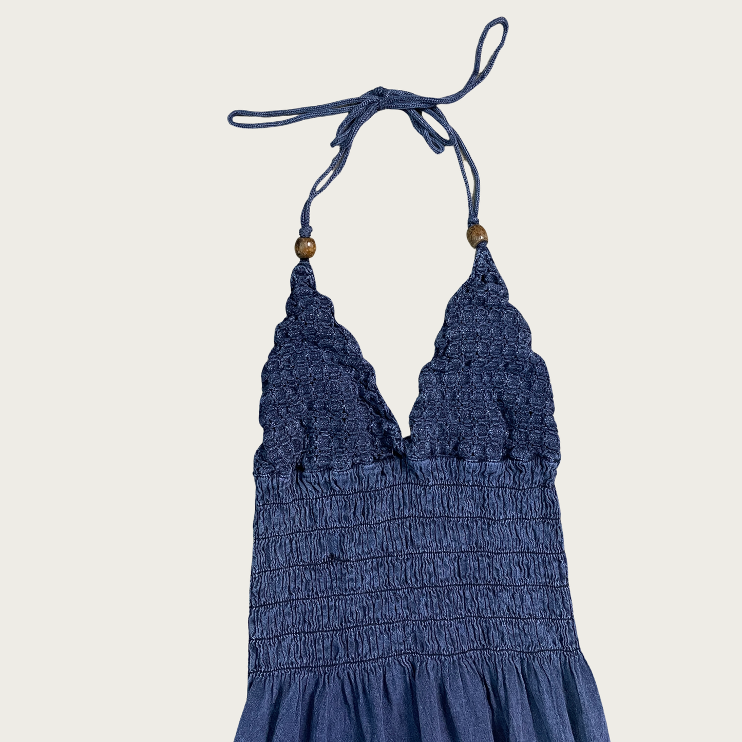 (S) Blue Lightweight Cotton Denim Halter Maxi Dress