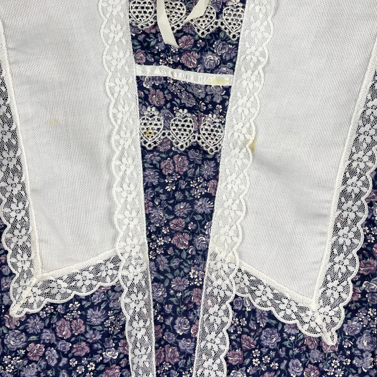 (S) Gunne Sax Navy Blue Floral Drop Waist Collared Dress