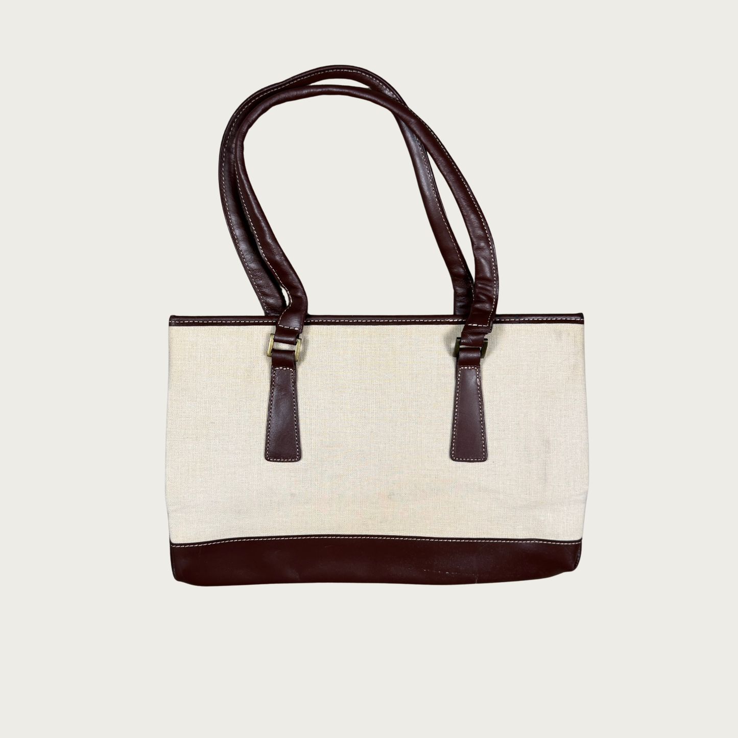 Genuine Leather Trim Cream/Brown Shoulder Bag