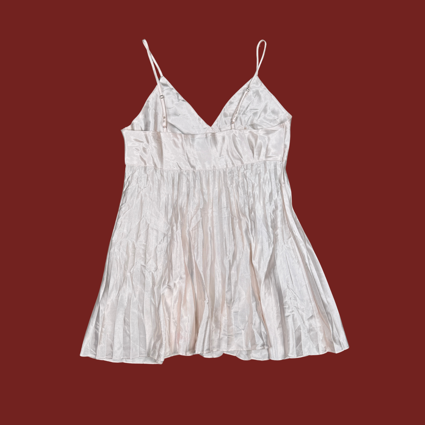 (L/XL) 90s/Y2K Baby Pink Pleated Satin Mini Slip Dress