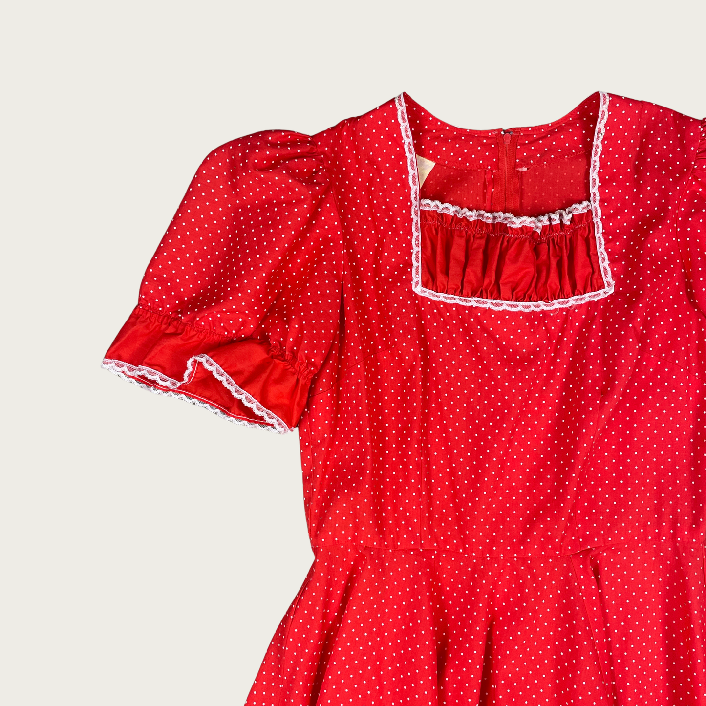 (M/L) Red Polka Dot Vintage Square Dancing Ruffle Dress