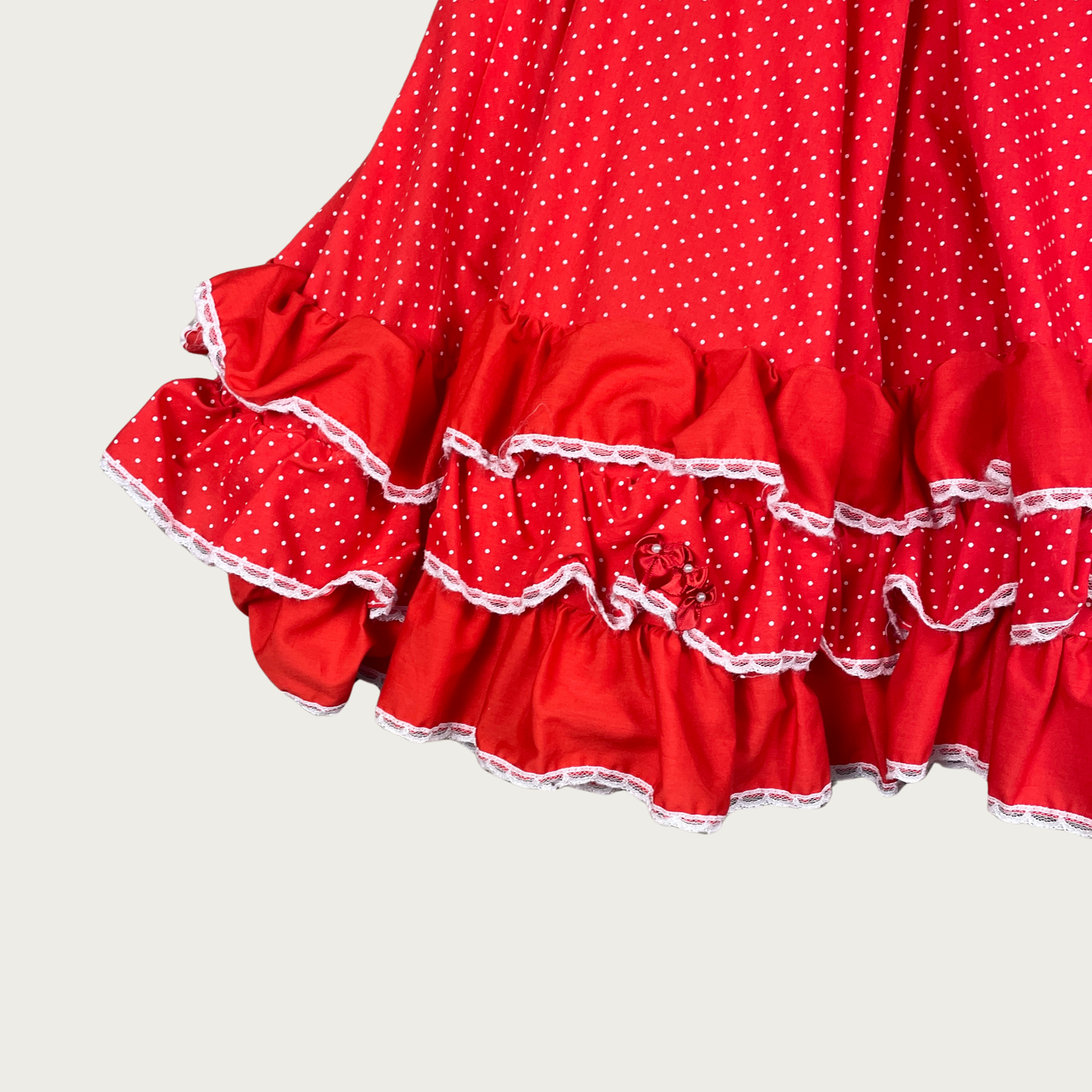 (M/L) Red Polka Dot Vintage Square Dancing Ruffle Dress