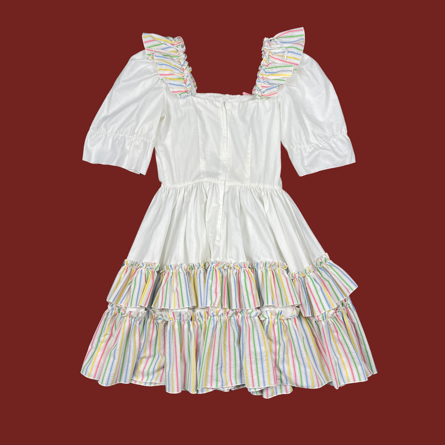 (M) Pastel Rainbow Vintage Square Dancing Ruffle Dress