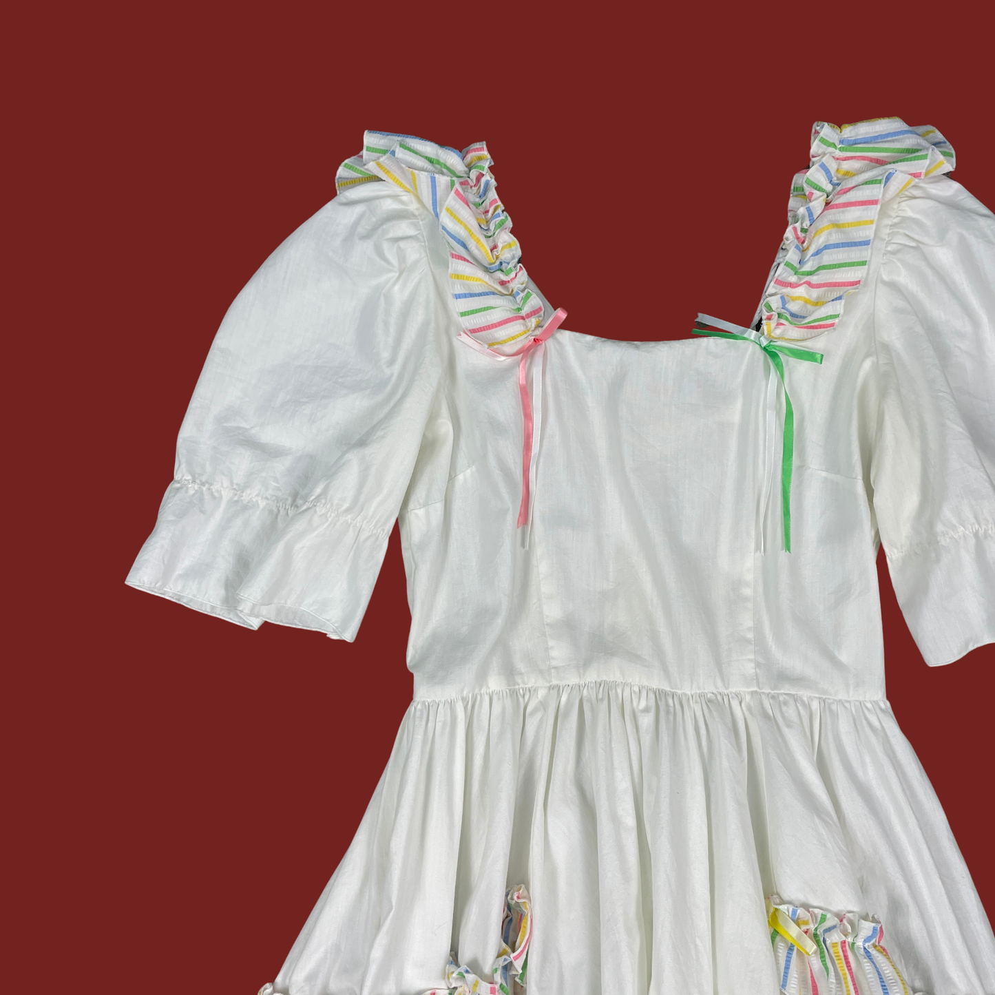 (M) Pastel Rainbow Vintage Square Dancing Ruffle Dress