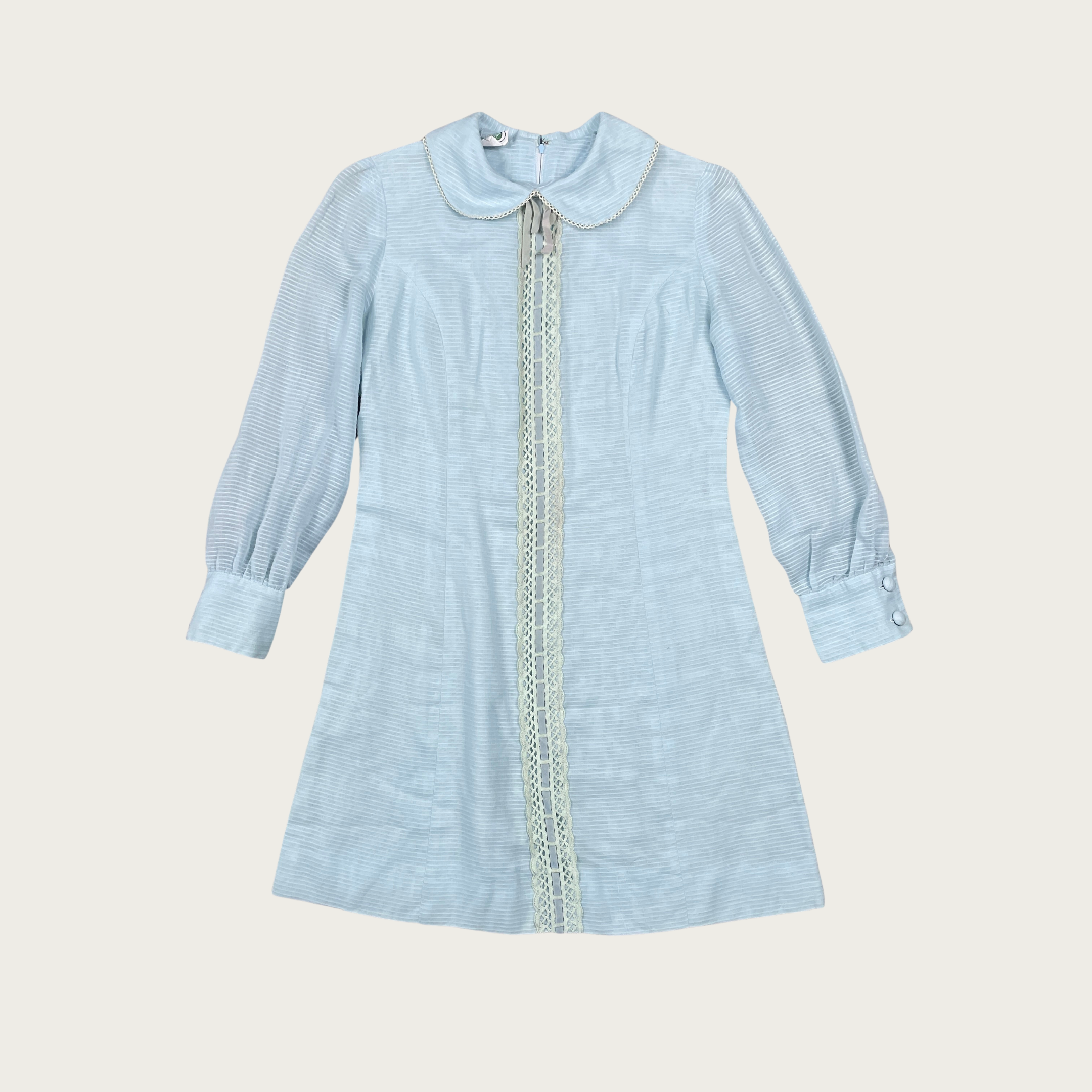 (M) 60s/70s Light Blue Semi Sheer Collared Mini Dress (M) 60s/70s Light Blue Semi Sheer Collared Mini Dress