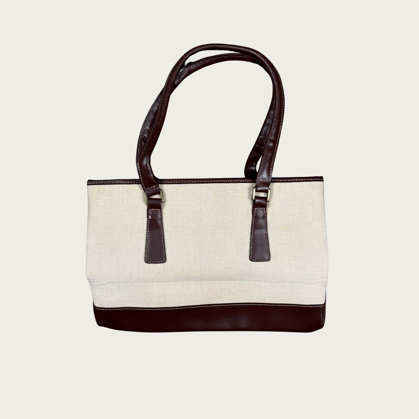 Genuine Leather Trim Cream/Brown Shoulder Bag
