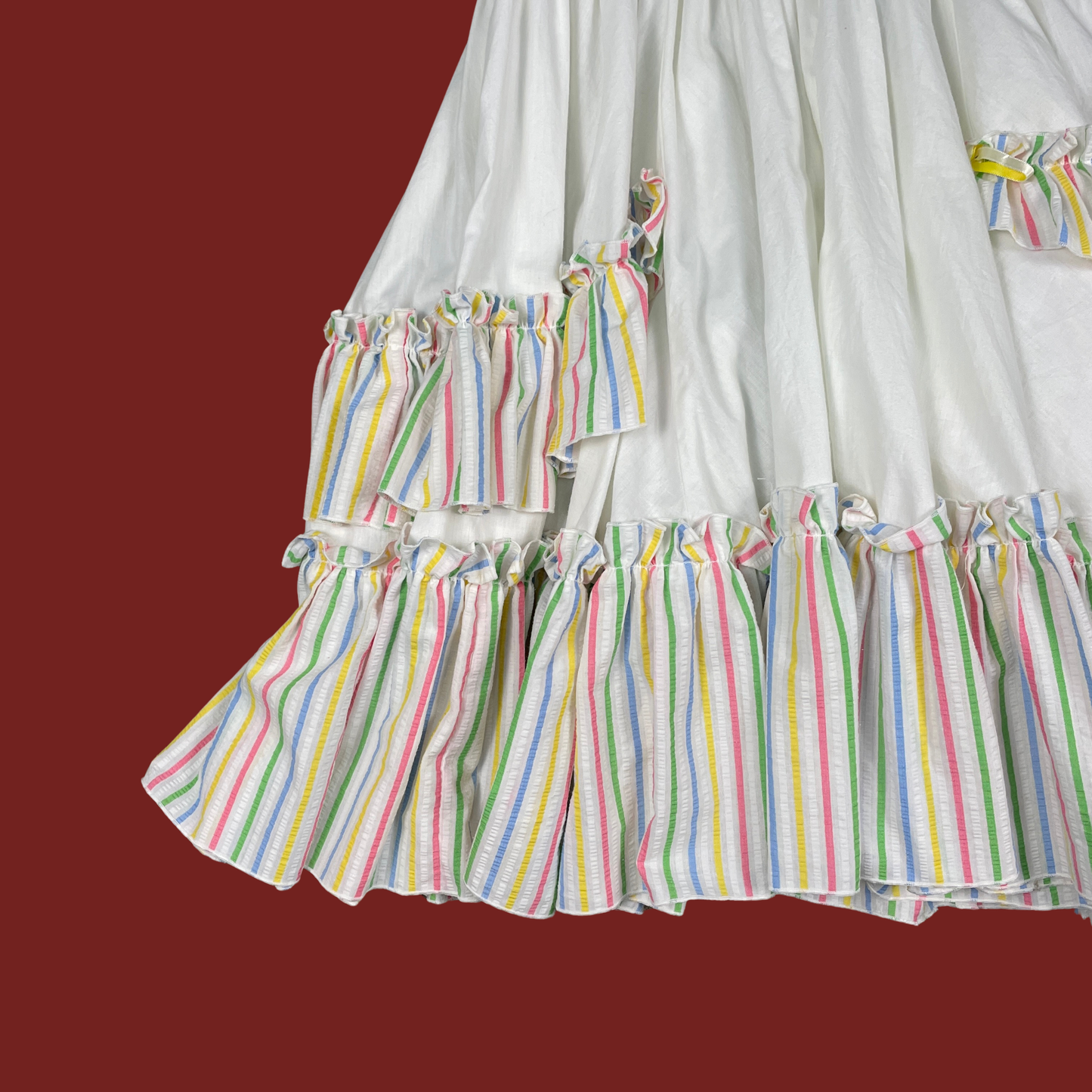 (M) Pastel Rainbow Vintage Square Dancing Ruffle Dress