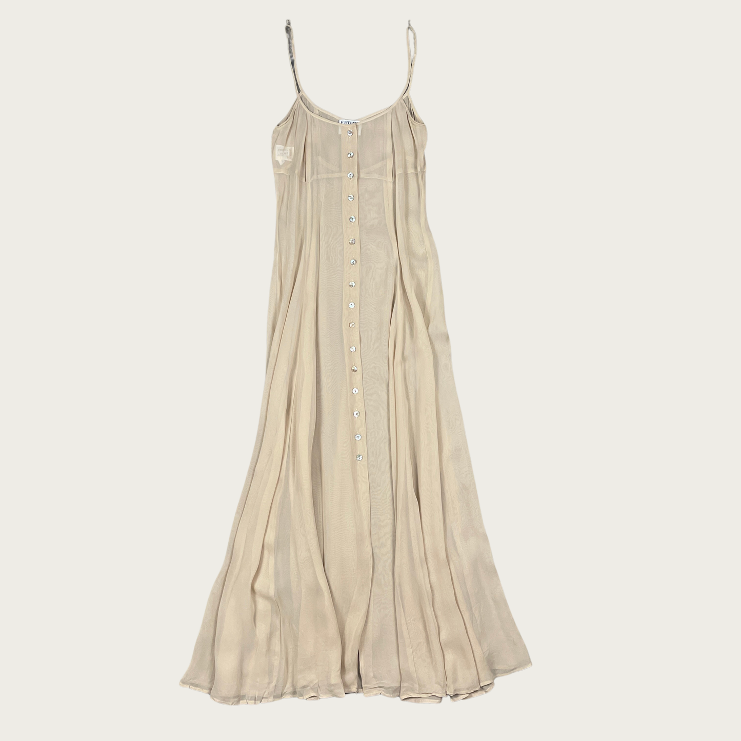 (S) 90s Sheer Tan Future Ozbek Button Front Maxi Dress