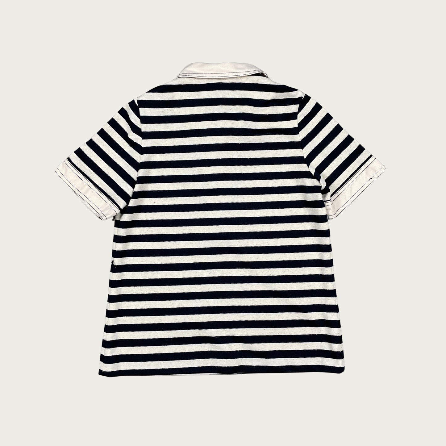 (M) Vintage Black and Cream Striped Polo Shirt