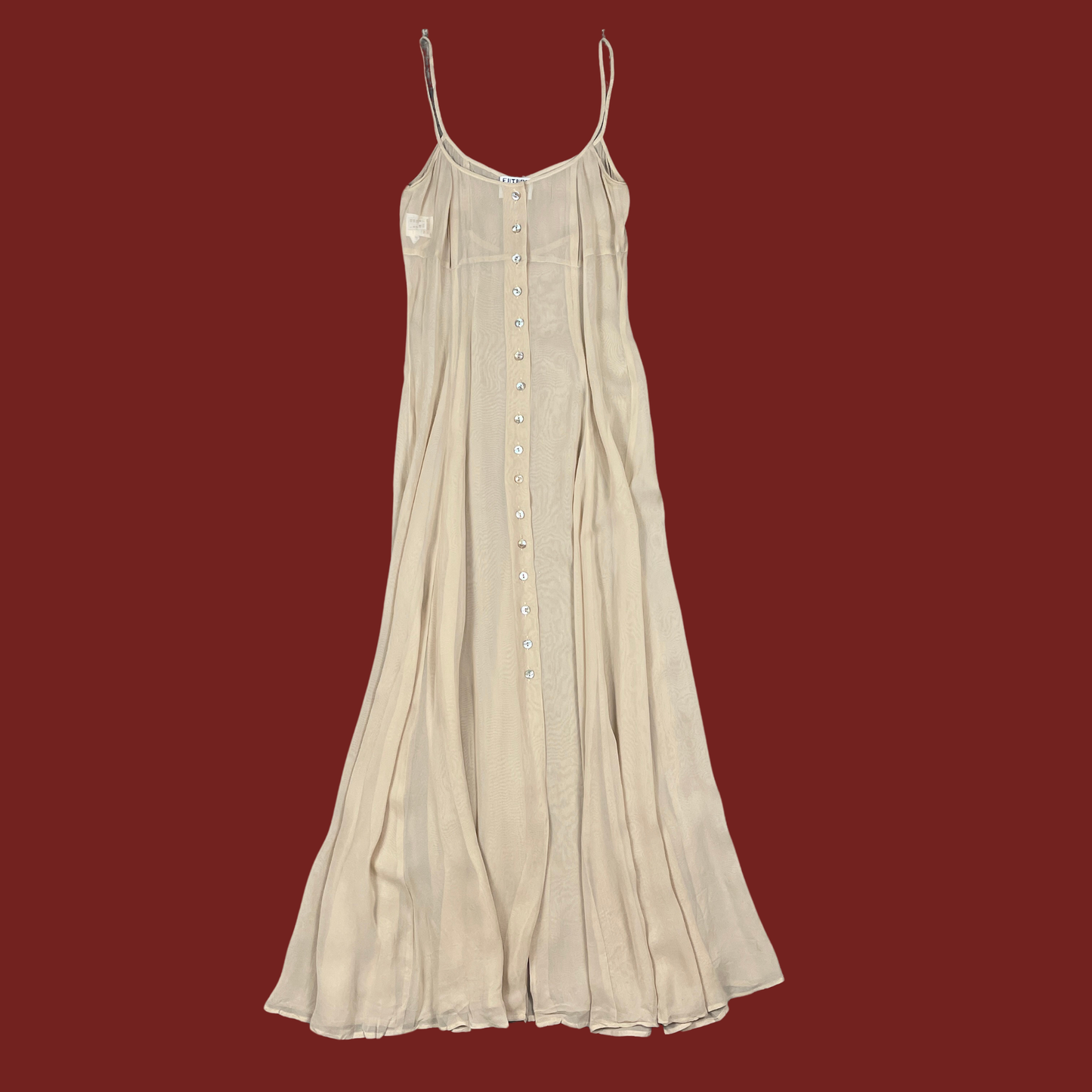 (S) 90s Sheer Tan Future Ozbek Button Front Maxi Dress