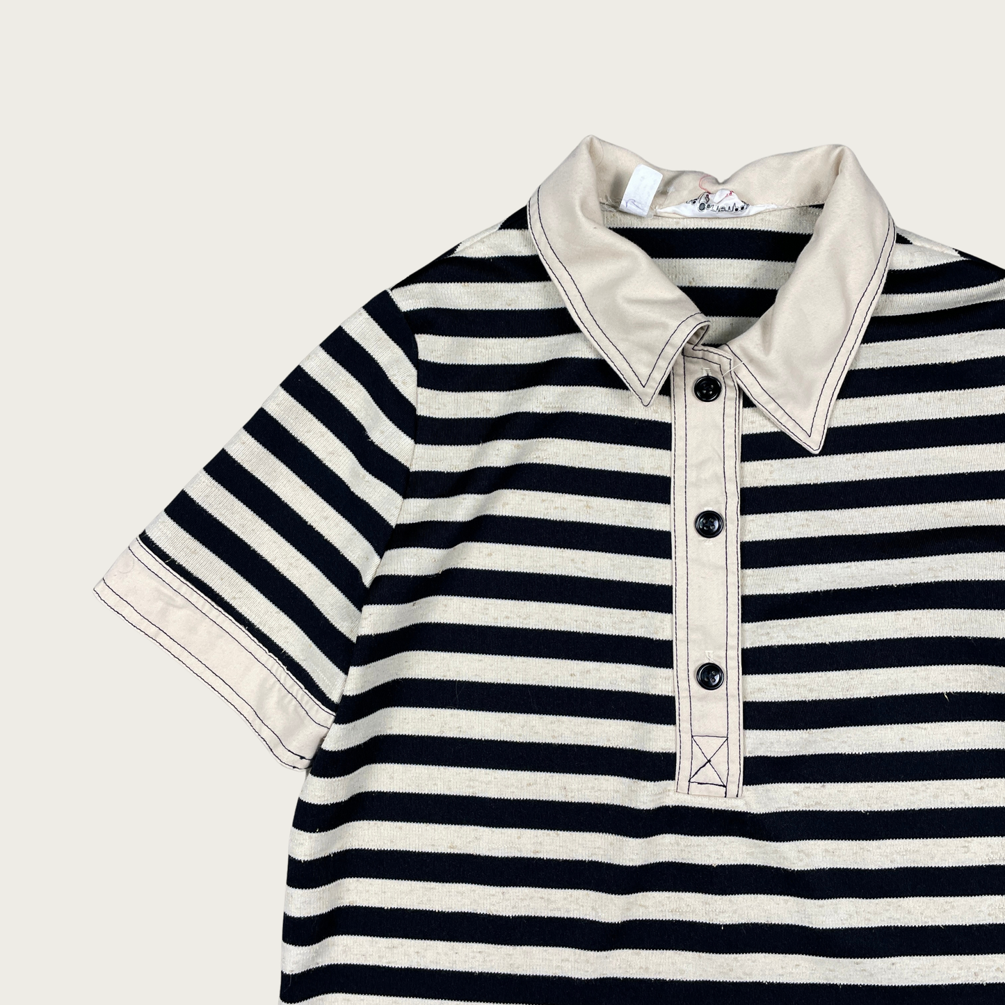 (M) Vintage Black and Cream Striped Polo Shirt