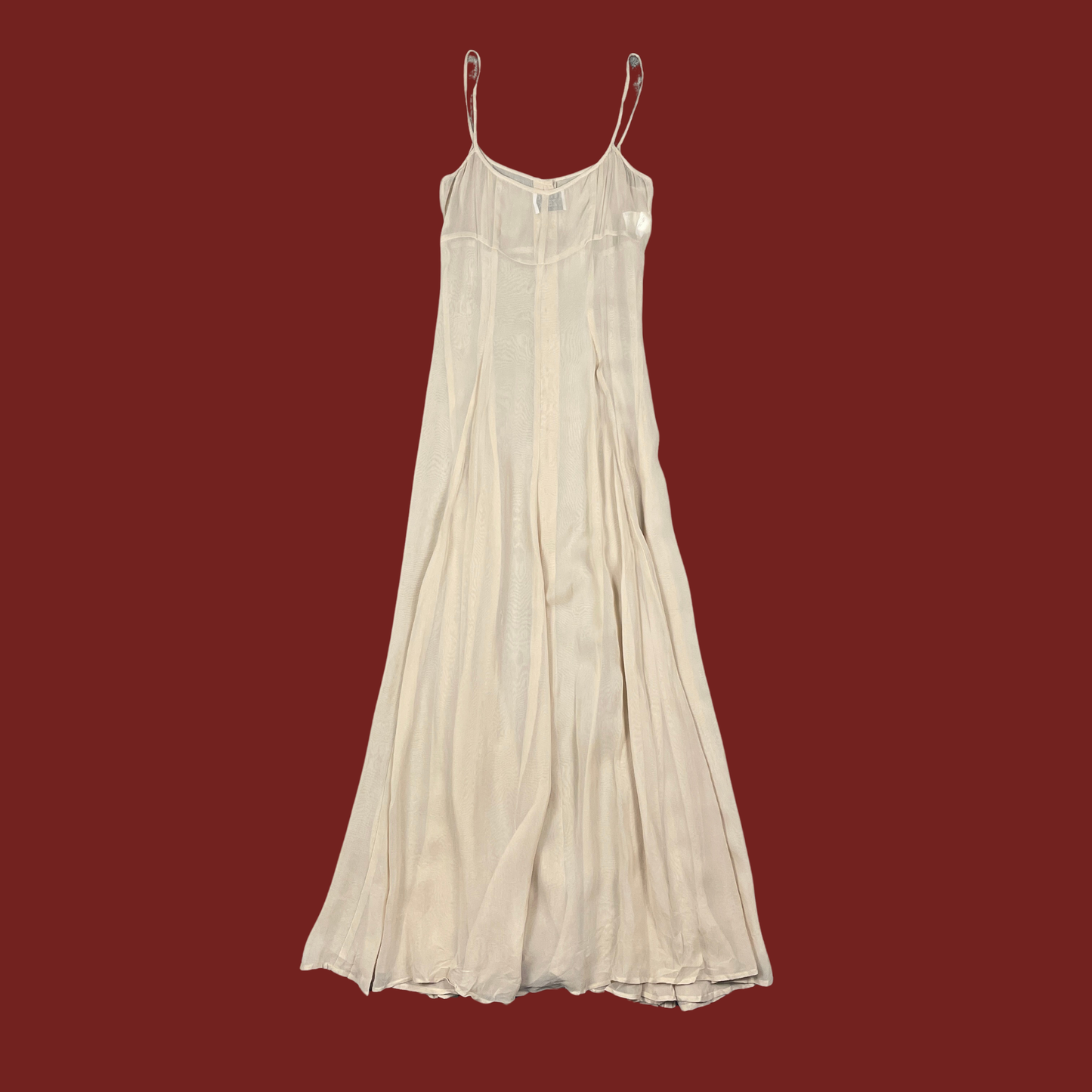 (S) 90s Sheer Tan Future Ozbek Button Front Maxi Dress