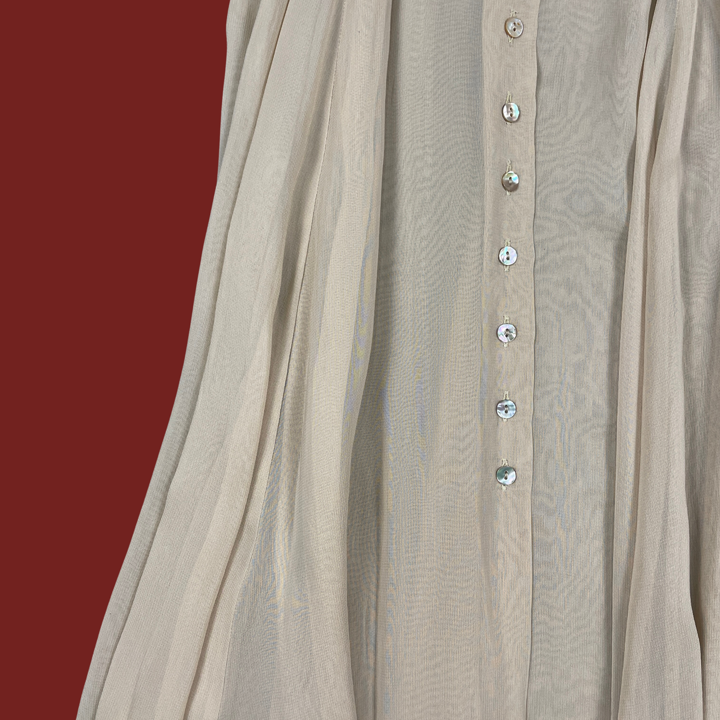 (S) 90s Sheer Tan Future Ozbek Button Front Maxi Dress