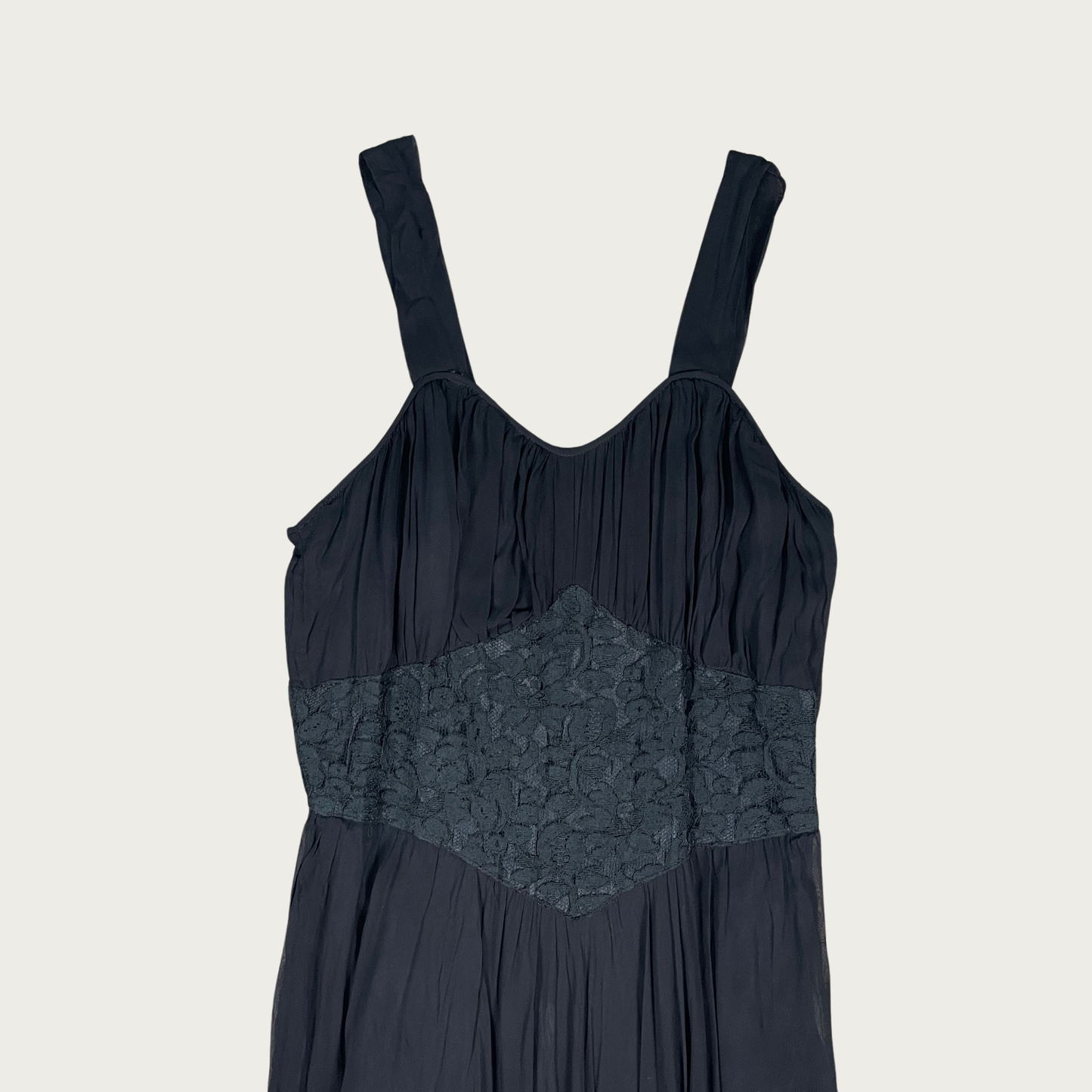 (S) Black Vintage Lace Panel Maxi Dress