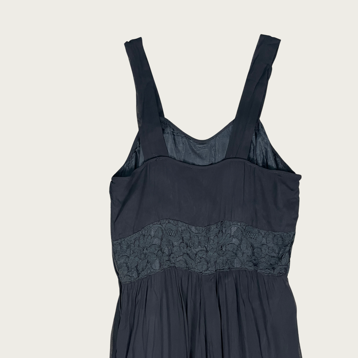 (S) Black Vintage Lace Panel Maxi Dress